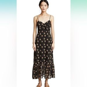 NWT WAYF Massa Tie knot Black Floral MIDI Dress in Small